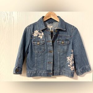 LOFT Women’s Jean Embroidered Bird Flowers 3/4 Sleeves  Jacket Size XS